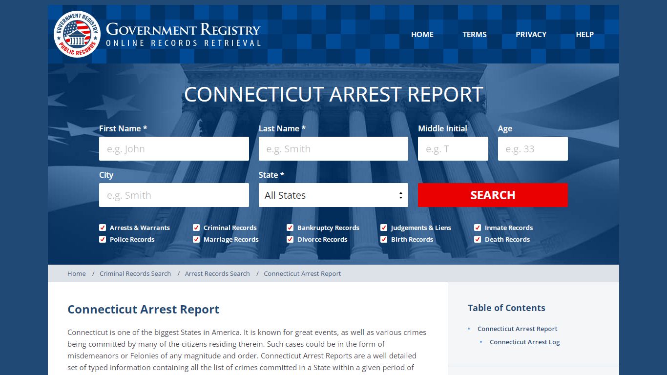 Connecticut Arrest Report | Arrests in Connecticut - GovernmentRegistry.Org